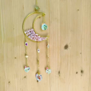 Mobile Attrape-soleil forme Lune en Quartz rose Naturel