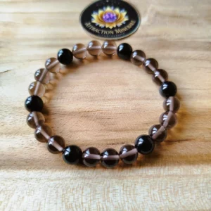 Bracelet en Quartz fumé et Obsidienne noire