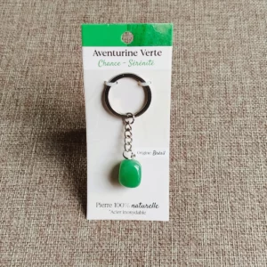 Porte-clés en Aventurine verte naturelle et Acier Inoxydable