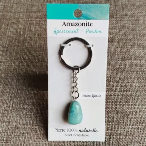 Porte-clés en Amazonite Naturelle & Acier Inoxydable