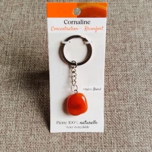 Porte-clés en Cornaline naturelle & Acier Inoxydable