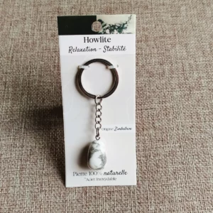 Porte-clés en Howlite naturelle et en Acier inoxydable