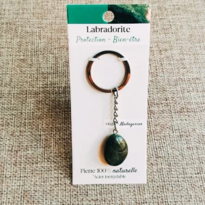Porte-clés en Labradorite naturelle et Acier inoxydable